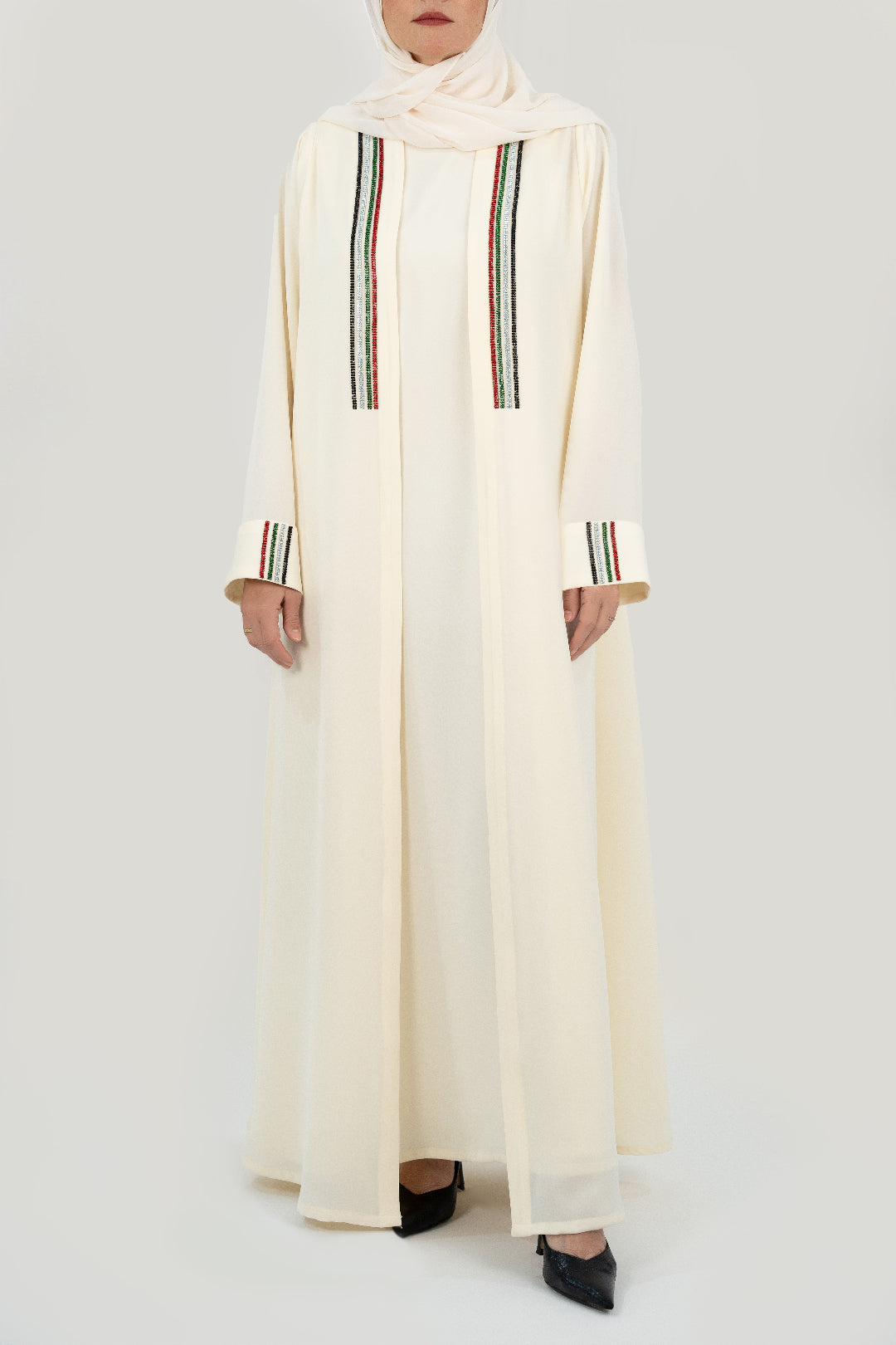 Crystal-Embellished white Abaya Set