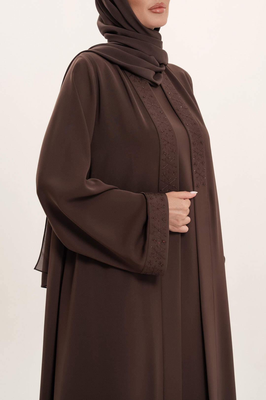 Classic Brown Hand-Embroidered Abaya