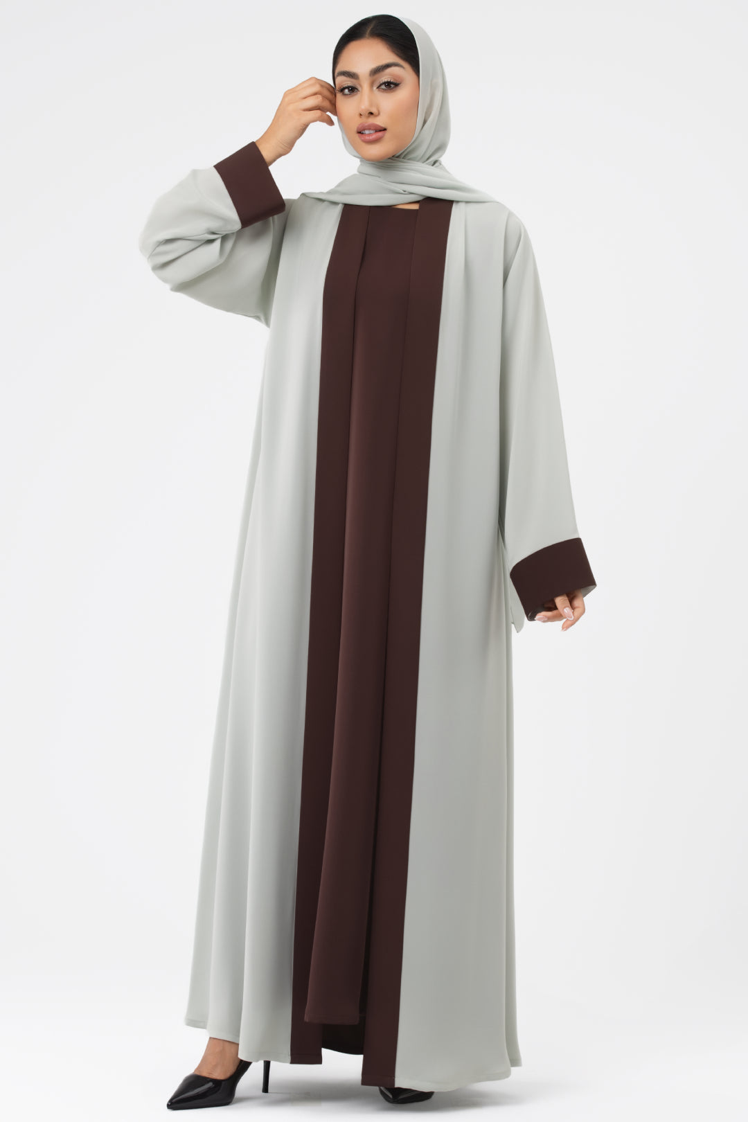Two-toned Pale Sage Colored Abaya