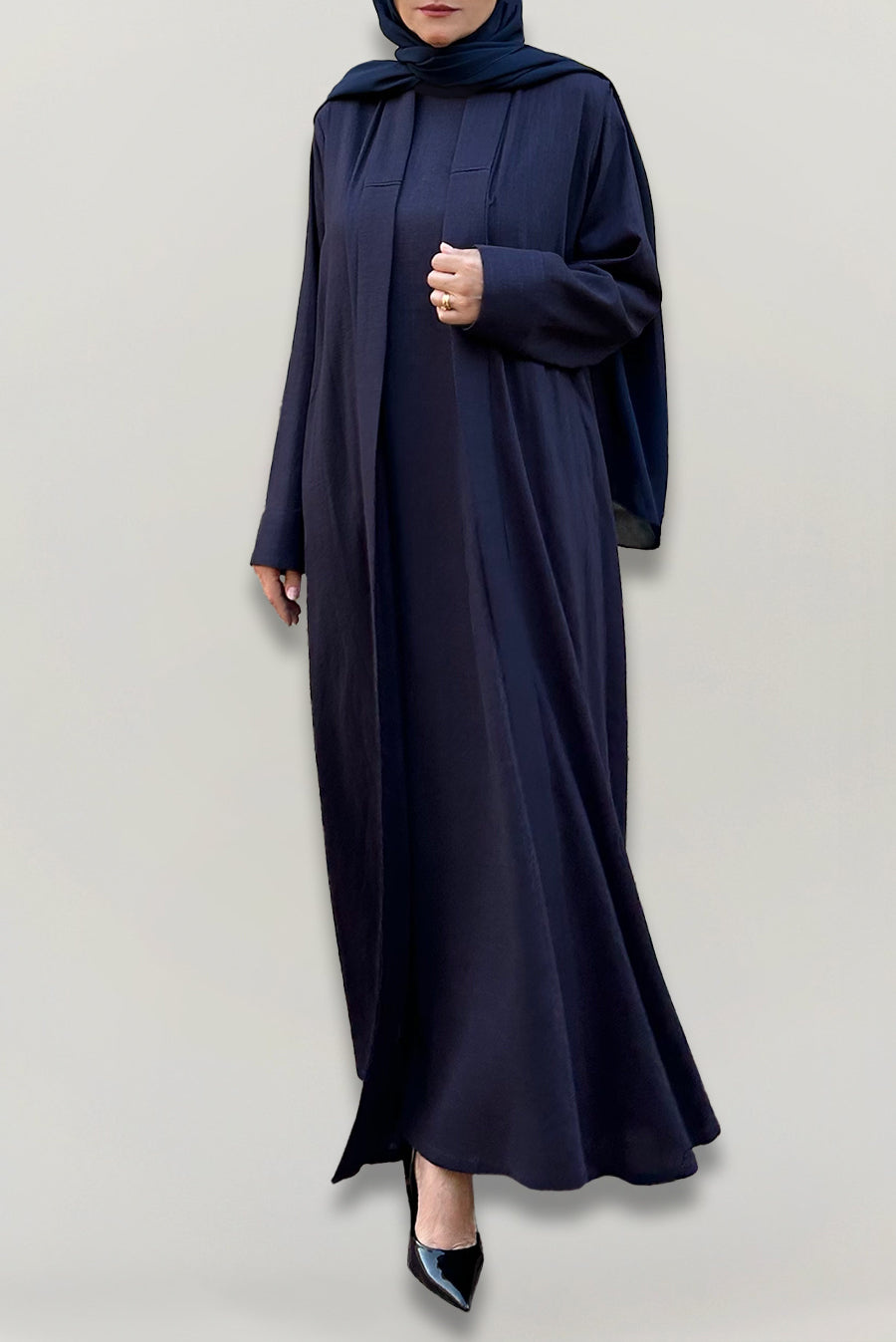 Classy Navy Blue Linen Abaya