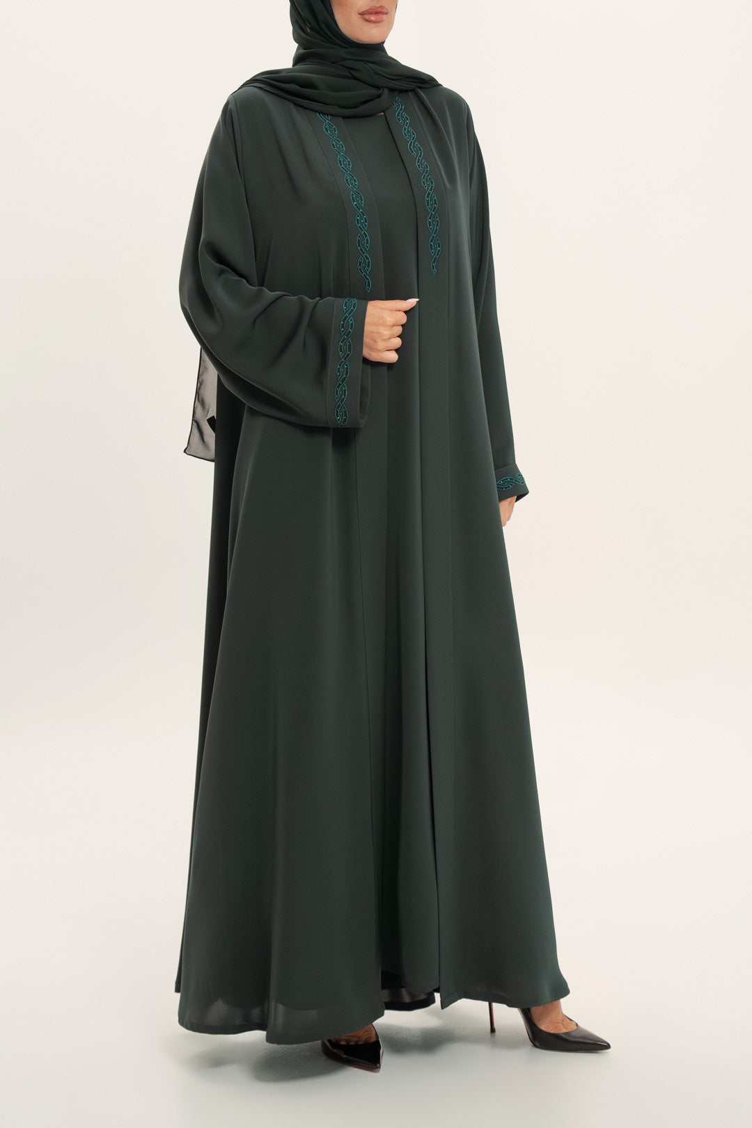 Luxury Royal Green Embroidered Abaya