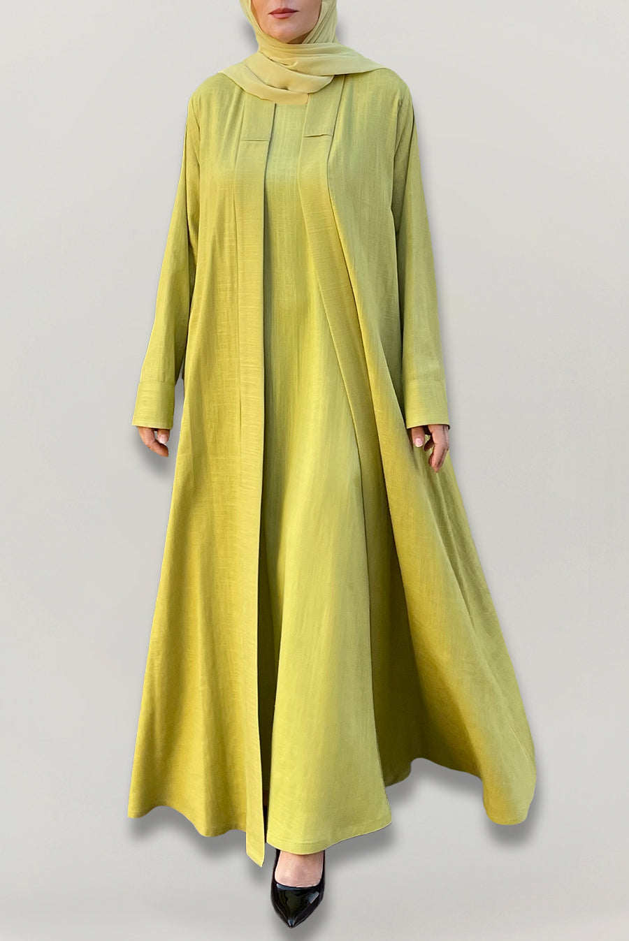 Flowy Lime Yellow Linen Abaya
