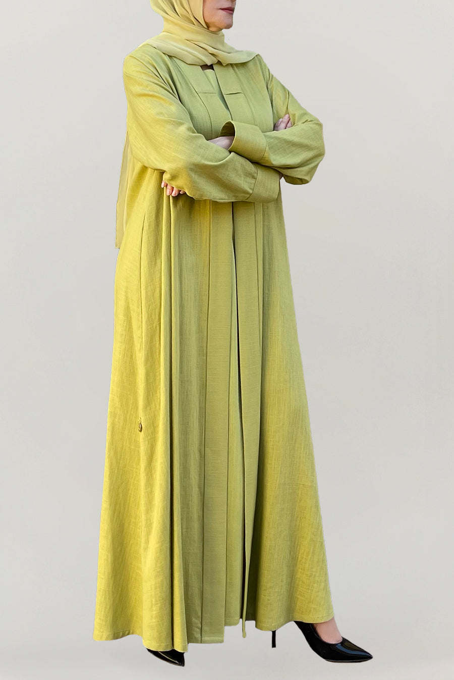 Flowy Lime Yellow Linen Abaya