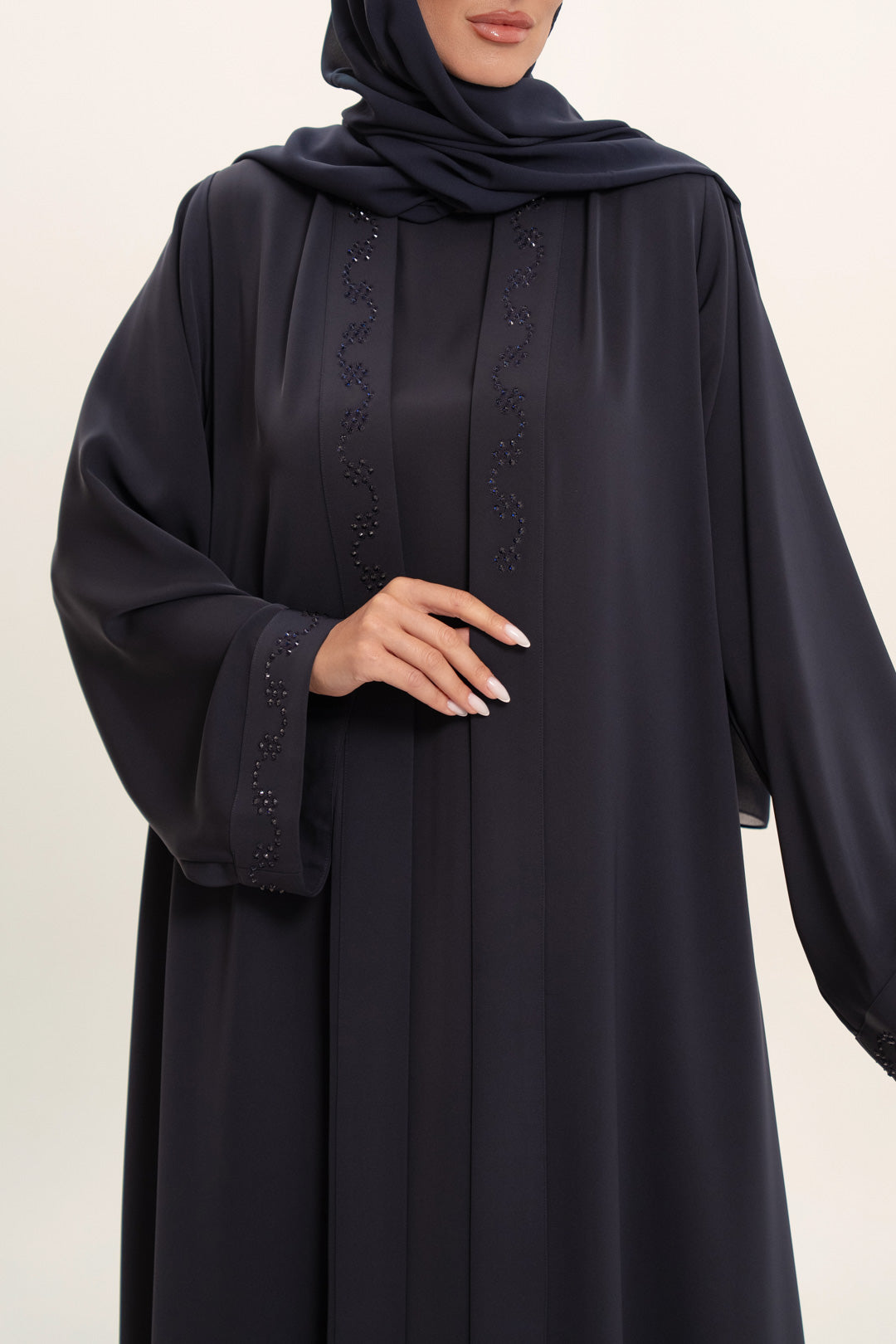 Stunning Navy Blue Embroidery Abaya