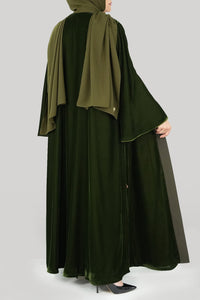 Thowby Dark Olive Green Velvet Winter Abaya