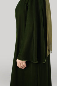 Thowby Dark Olive Green Velvet Winter Abaya