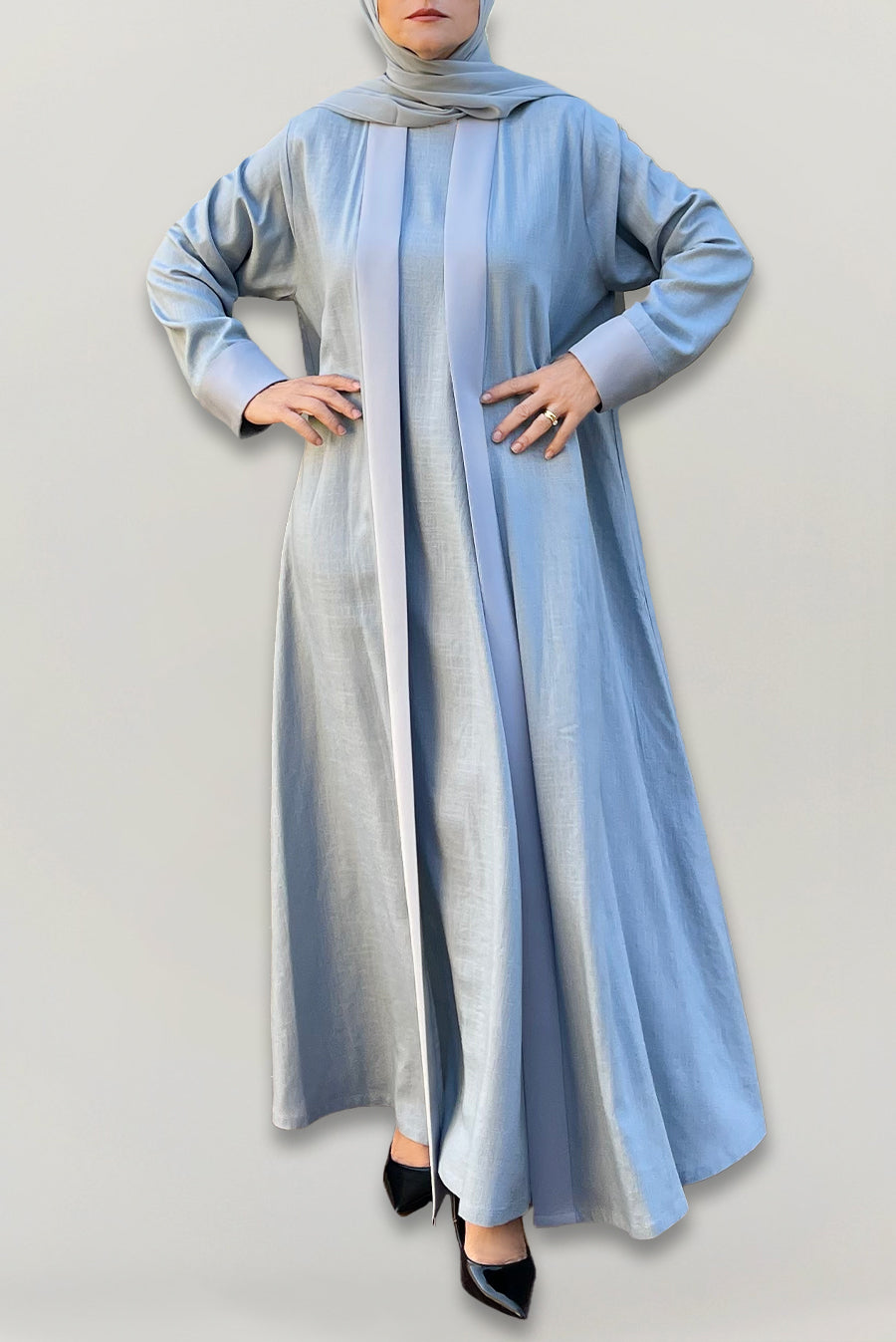 Elegant Light Blue Linen Abaya
