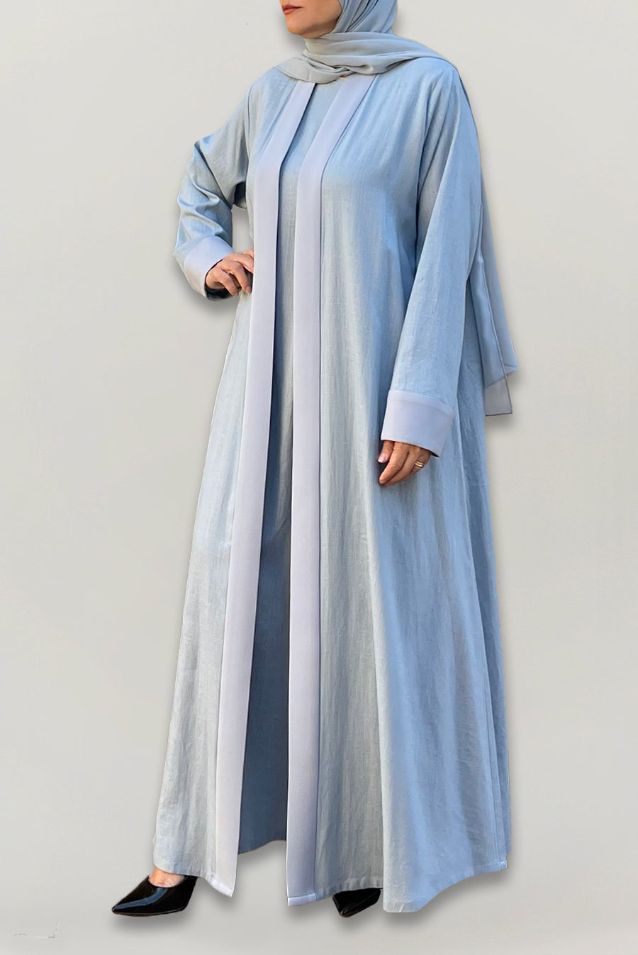 Elegant Light Blue Linen Abaya