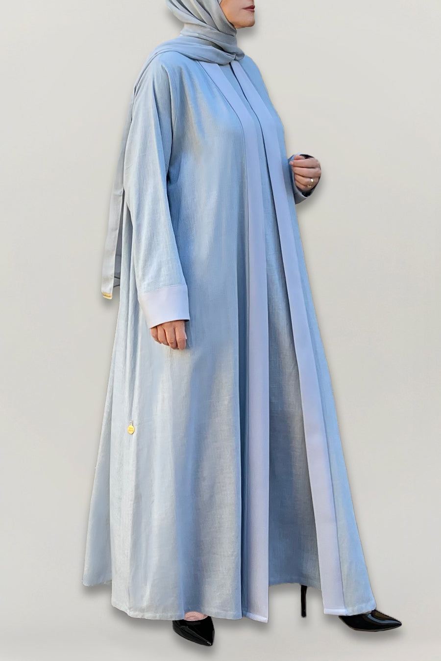 Elegant Light Blue Linen Abaya