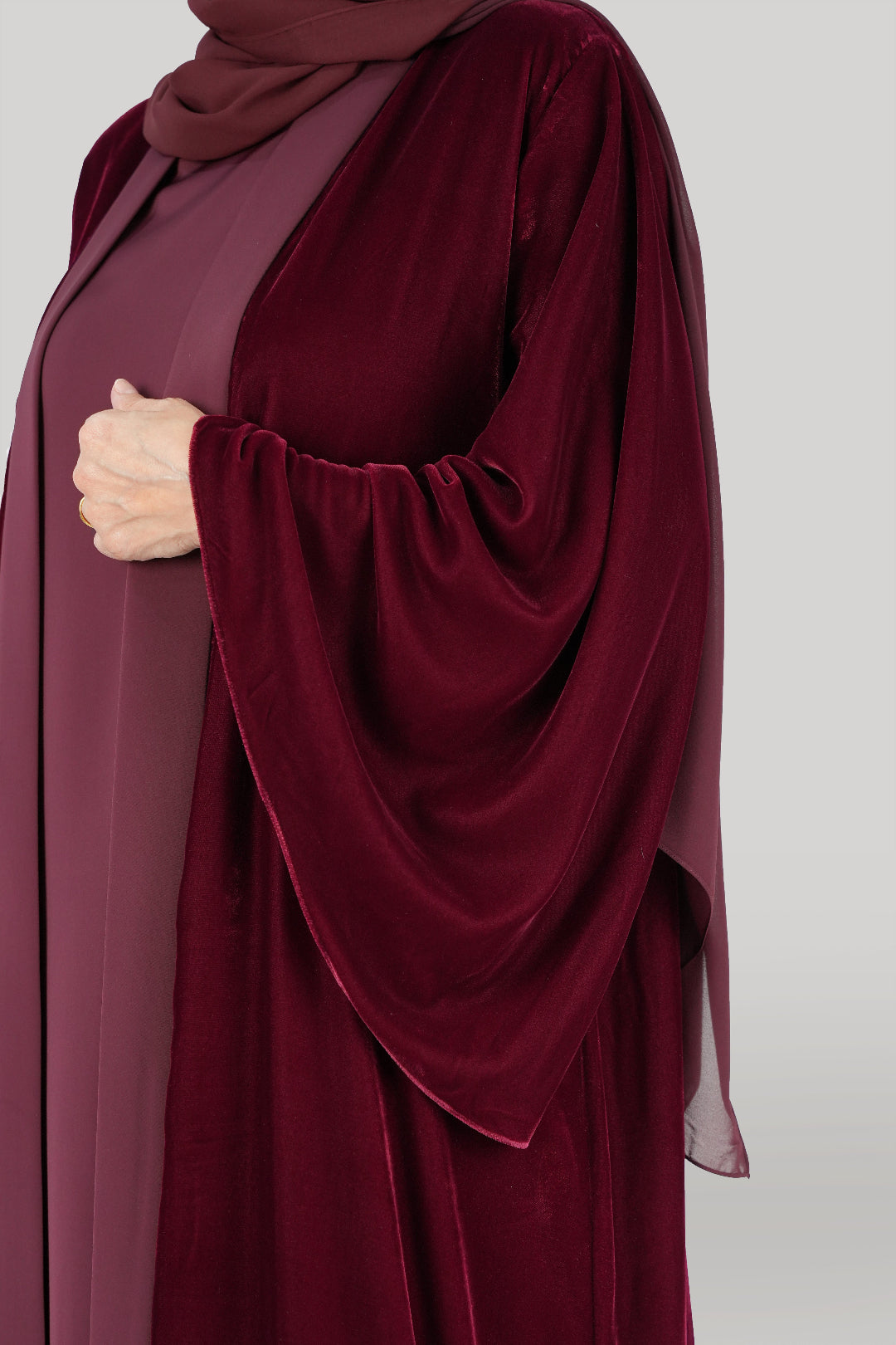 Premium Burgundy Velvet Winter Abaya