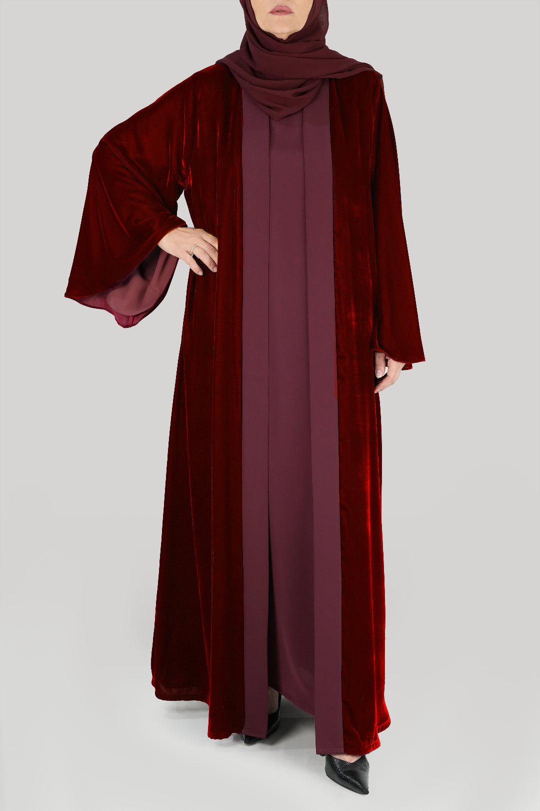 Premium Burgundy Velvet Winter Abaya