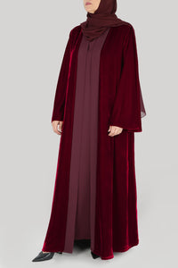 Premium Burgundy Velvet Winter Abaya