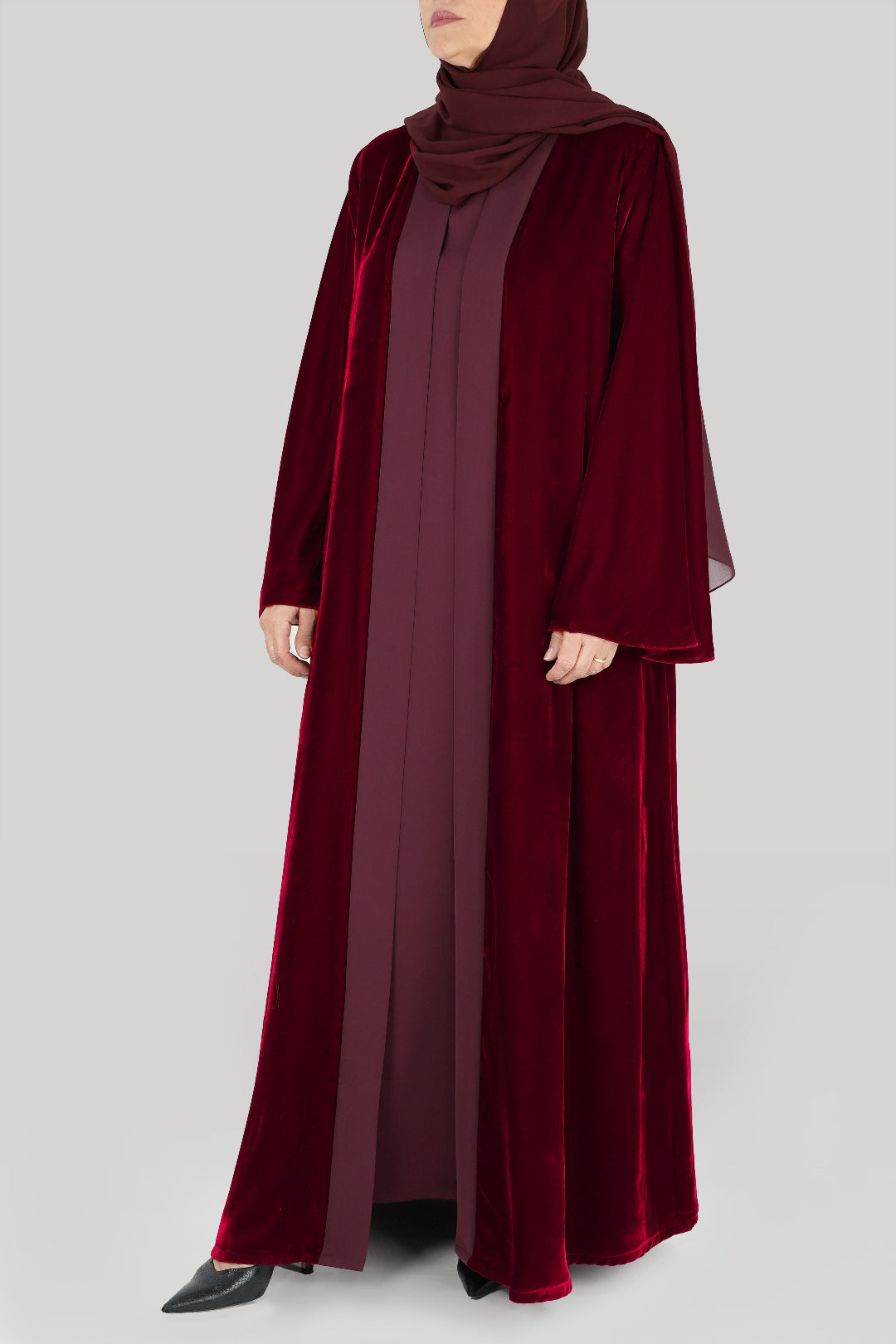 Premium Burgundy Velvet Winter Abaya