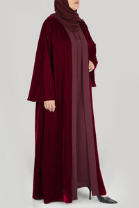 Premium Burgundy Velvet Winter Abaya