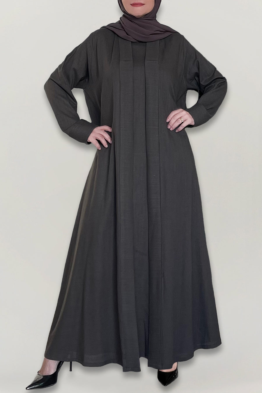 Charcoal Brown Colored Linen Abaya
