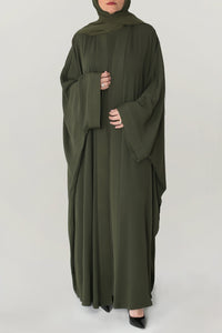 Wrinkled Bisht Olive Colored Abaya Set