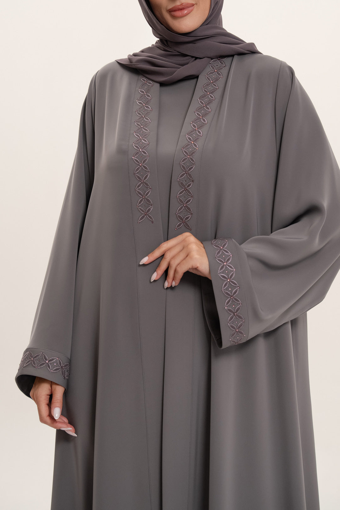 Stylish Grey Embroidered Abaya
