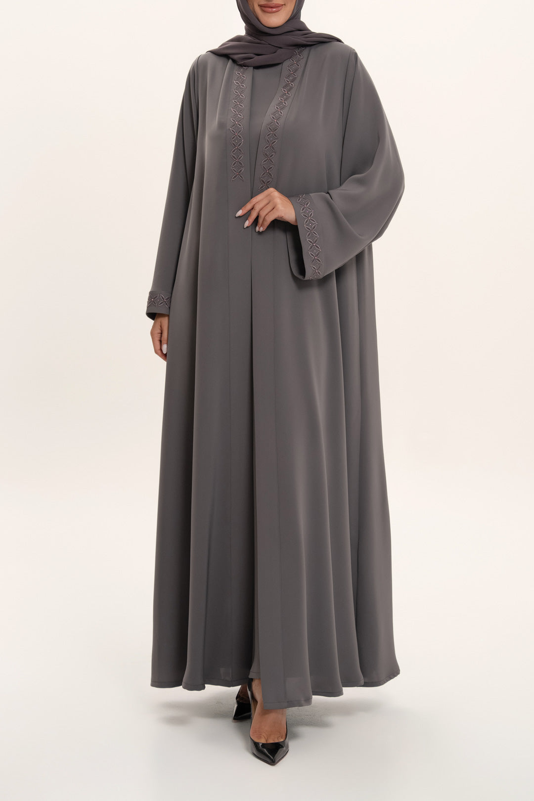 Stylish Grey Embroidered Abaya