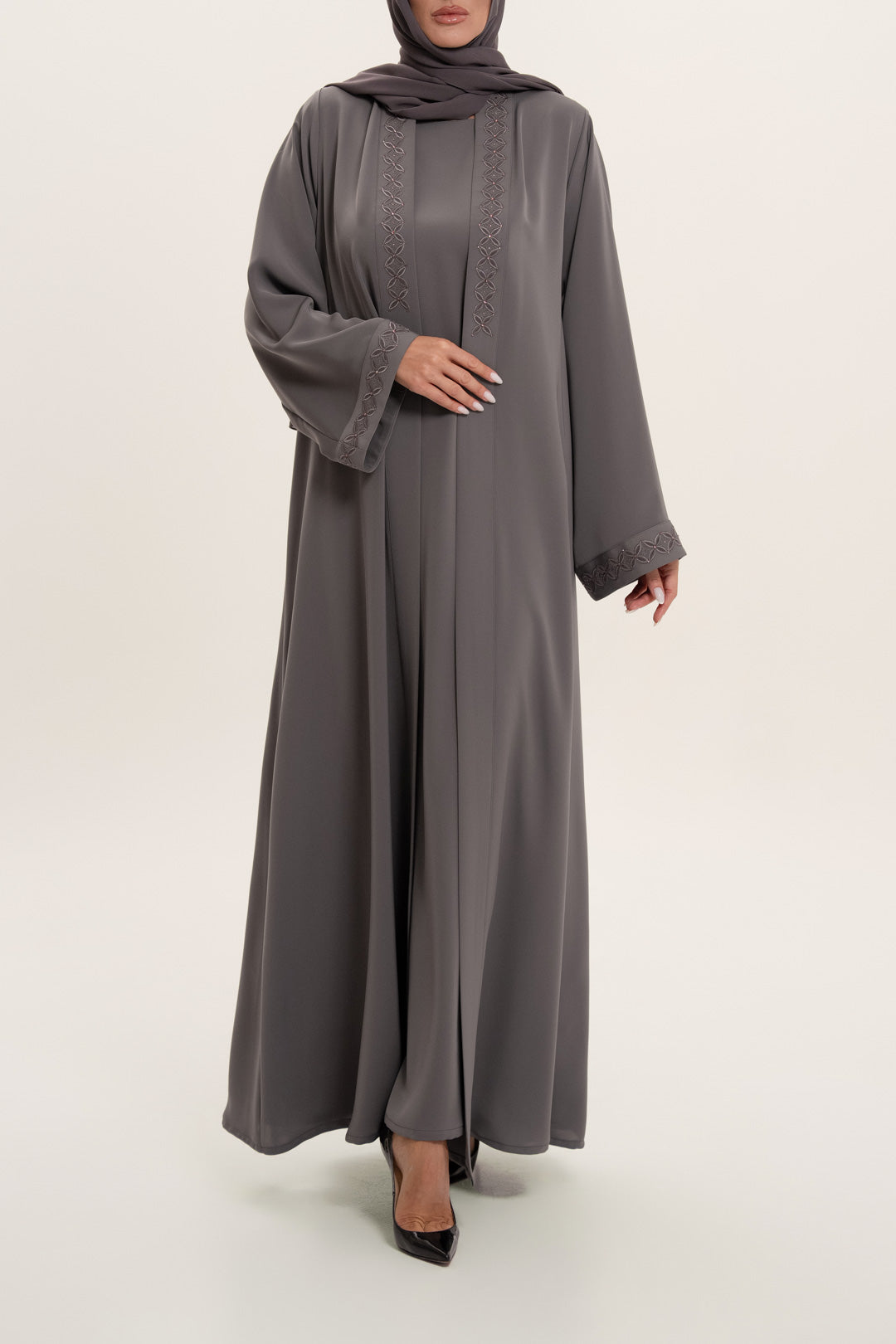 Stylish Grey Embroidered Abaya