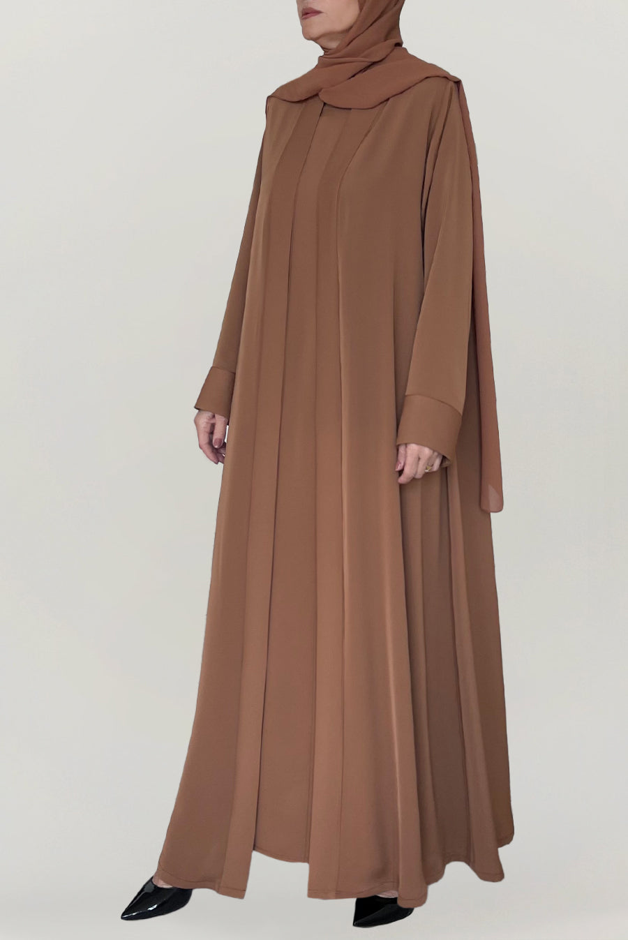 Classy Flowy Brown Colored Abaya Set