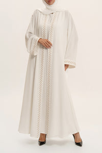 Elegant White Embroidered Abaya Set