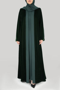 Thowby Royal Green Velvet Winter Abaya