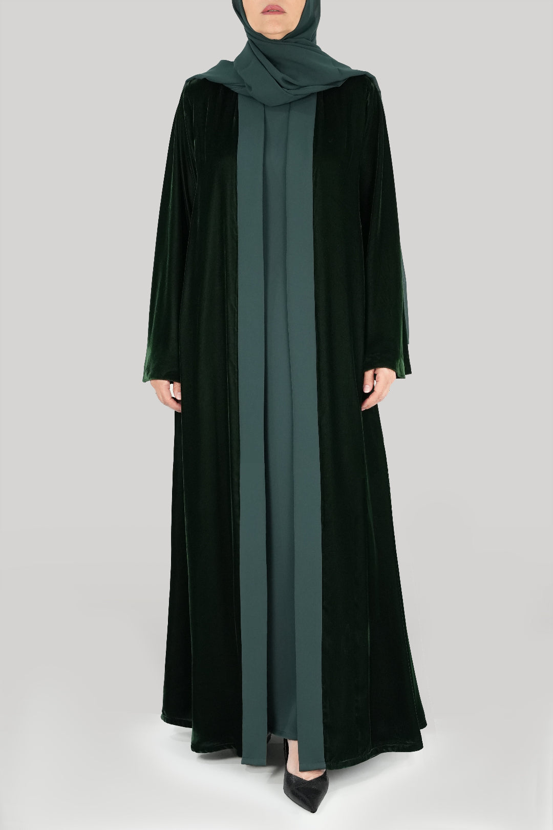 Thowby Royal Green Velvet Winter Abaya