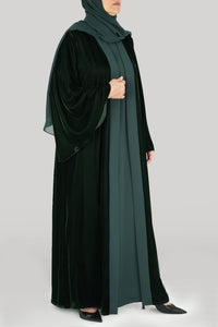 Thowby Royal Green Velvet Winter Abaya