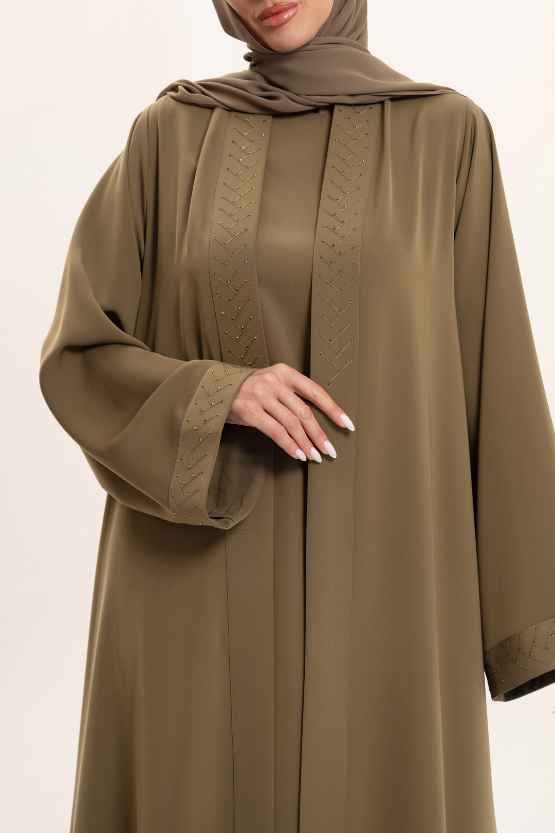 Elegant Olive Embroidered Abaya