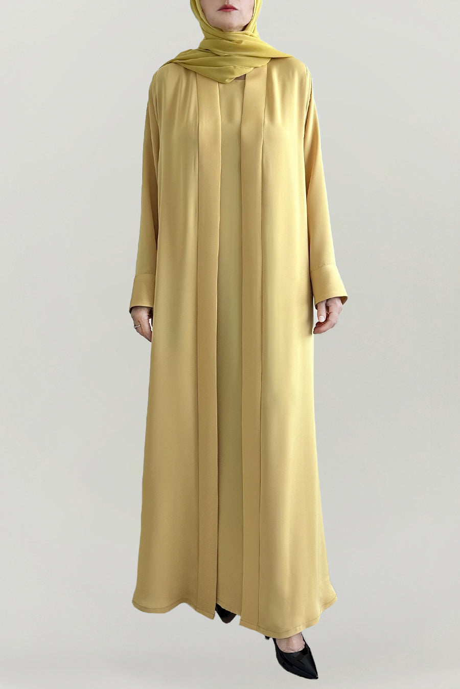 Beautiful Flowy Yellow Colored Abaya