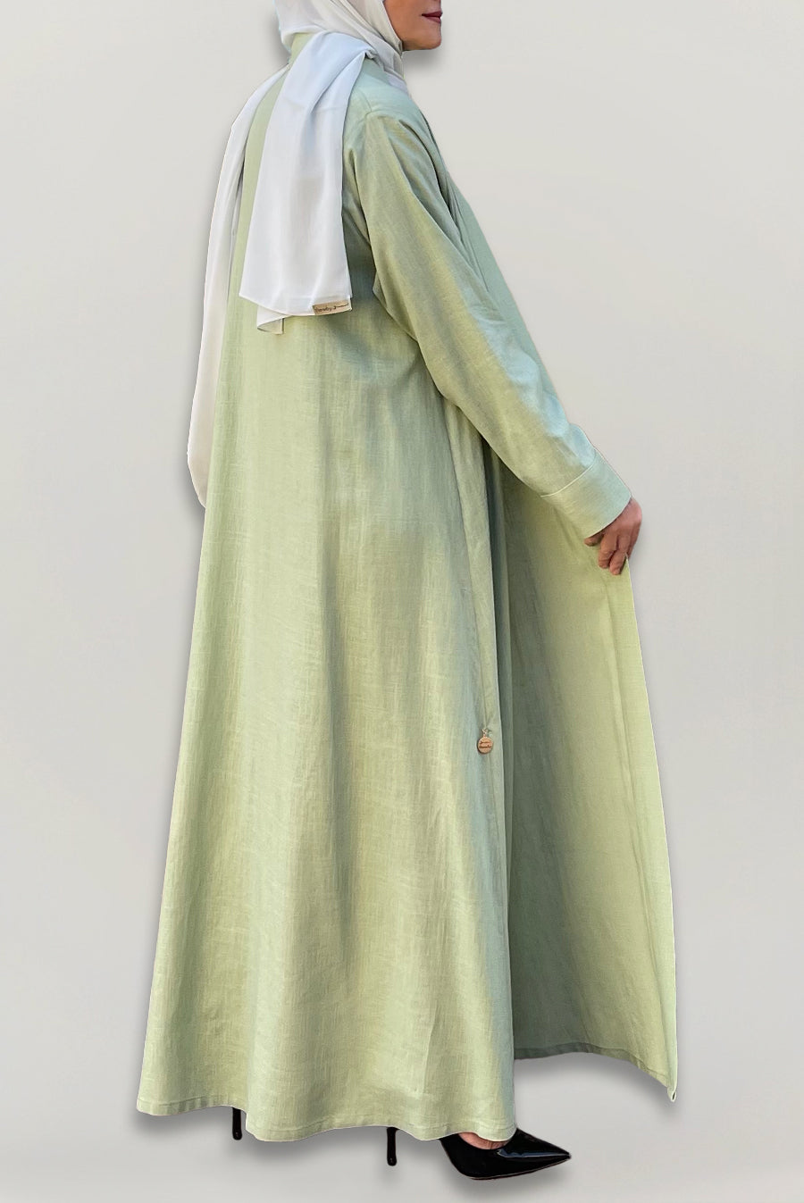 Simple Pistachio Colored Linen Abaya