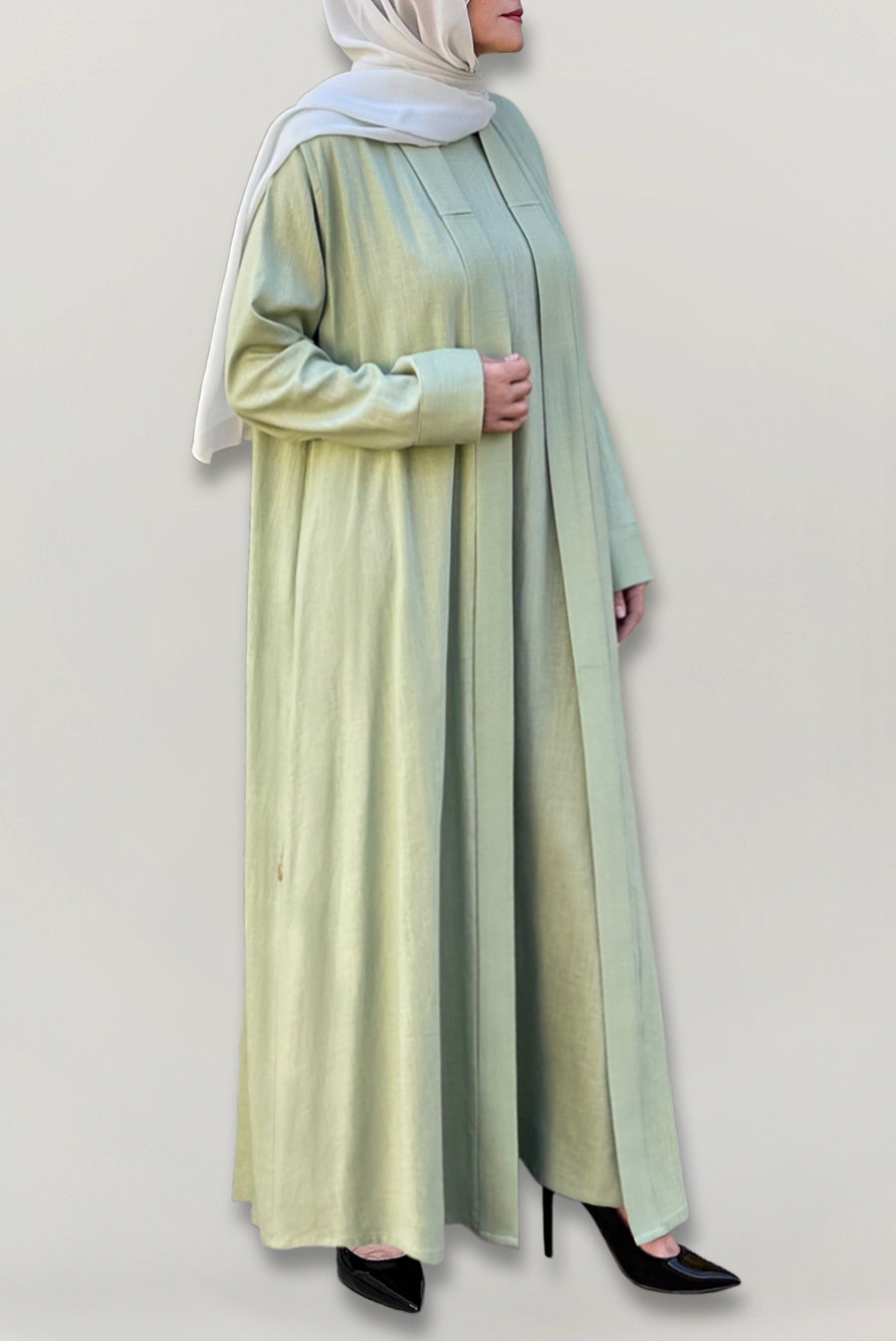 Simple Pistachio Colored Linen Abaya