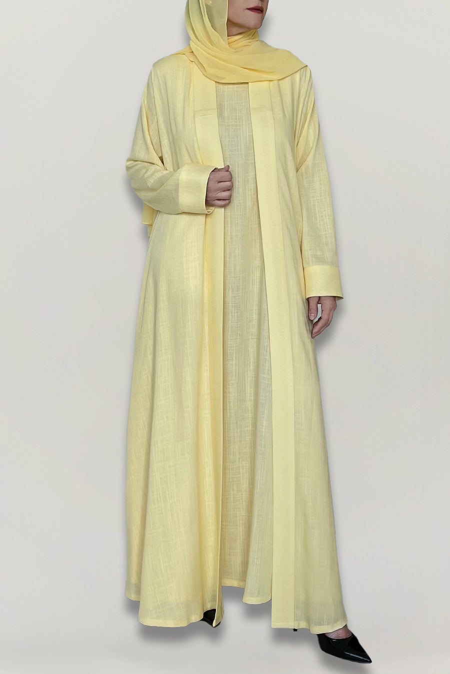 Cheerful Yellow Linen Abaya