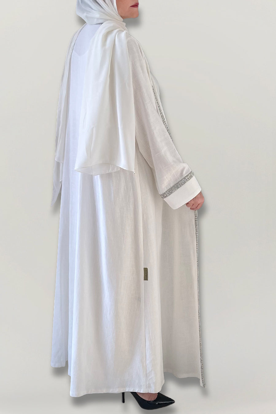 Elegant Off White Linen Abaya