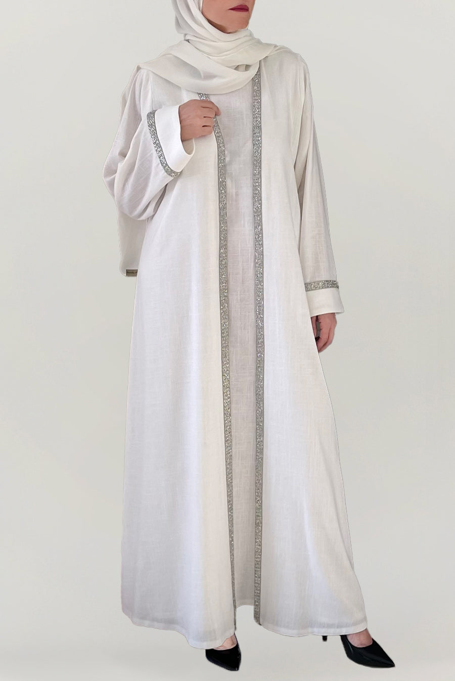 Elegant Off White Linen Abaya