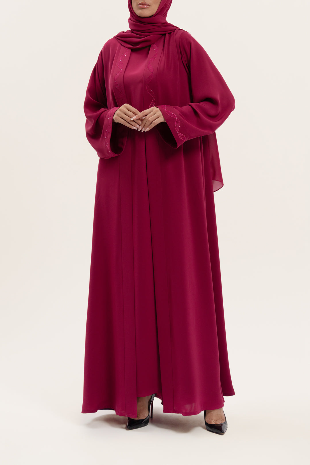 Cheerful Fuchsia Embroidered Abaya Set