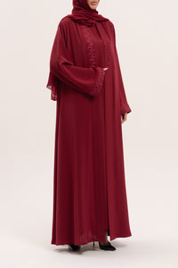 Side view Maroon Red Embroidered Abaya