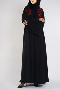 Red Embroidered Black Abaya,