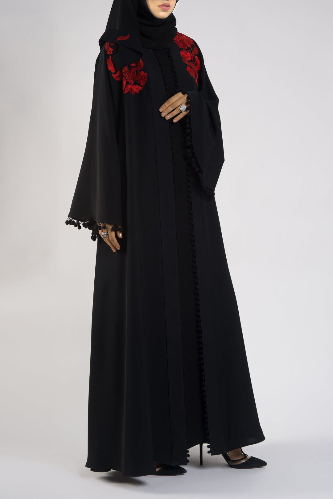 Red Embroidered Black Abaya,