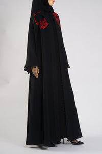 Red Embroidered Black Abaya,