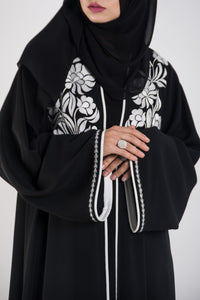 Beautiful White-Embroidered Black Abaya