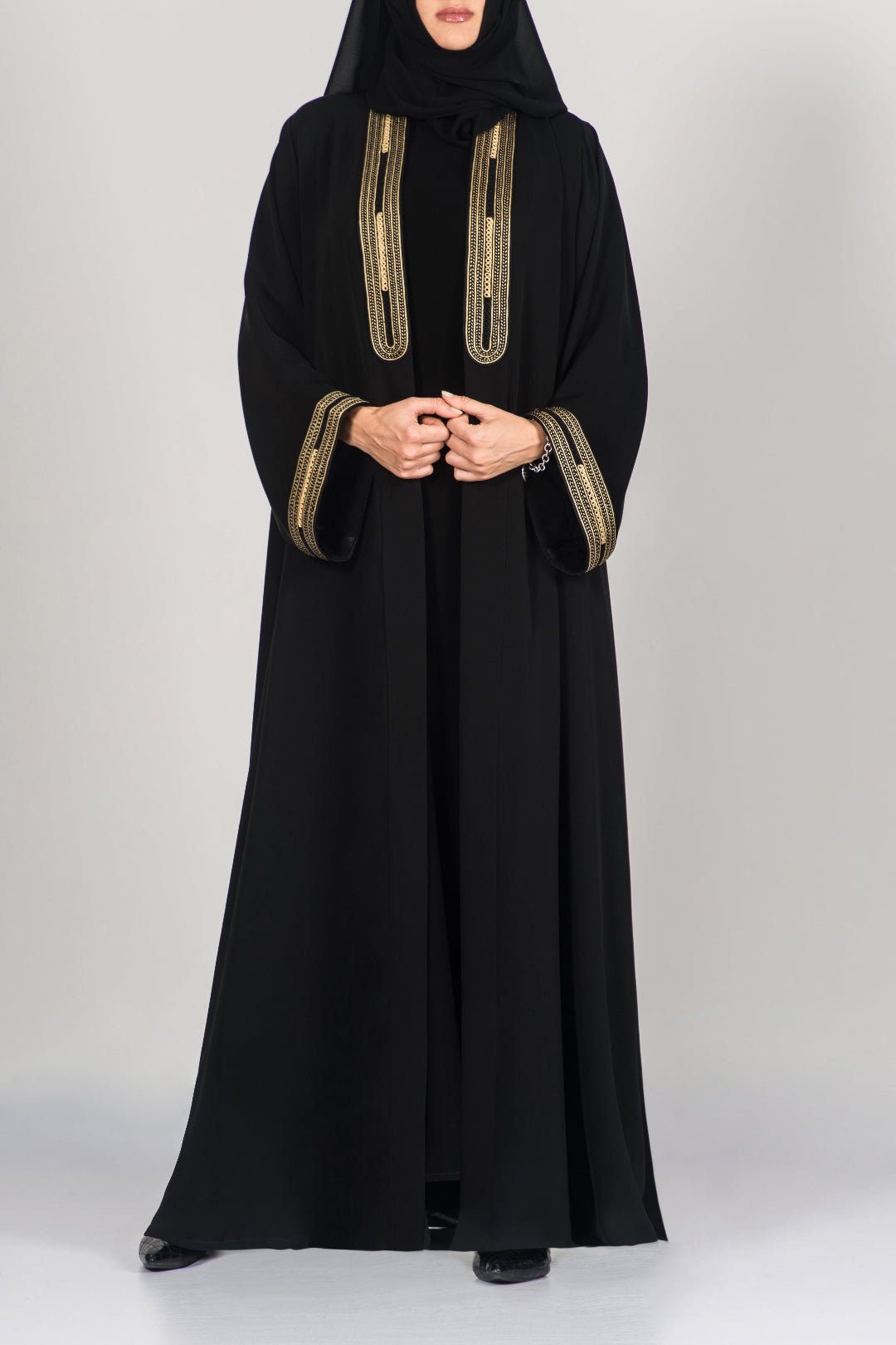 Gold-Embroidered Black Abaya
