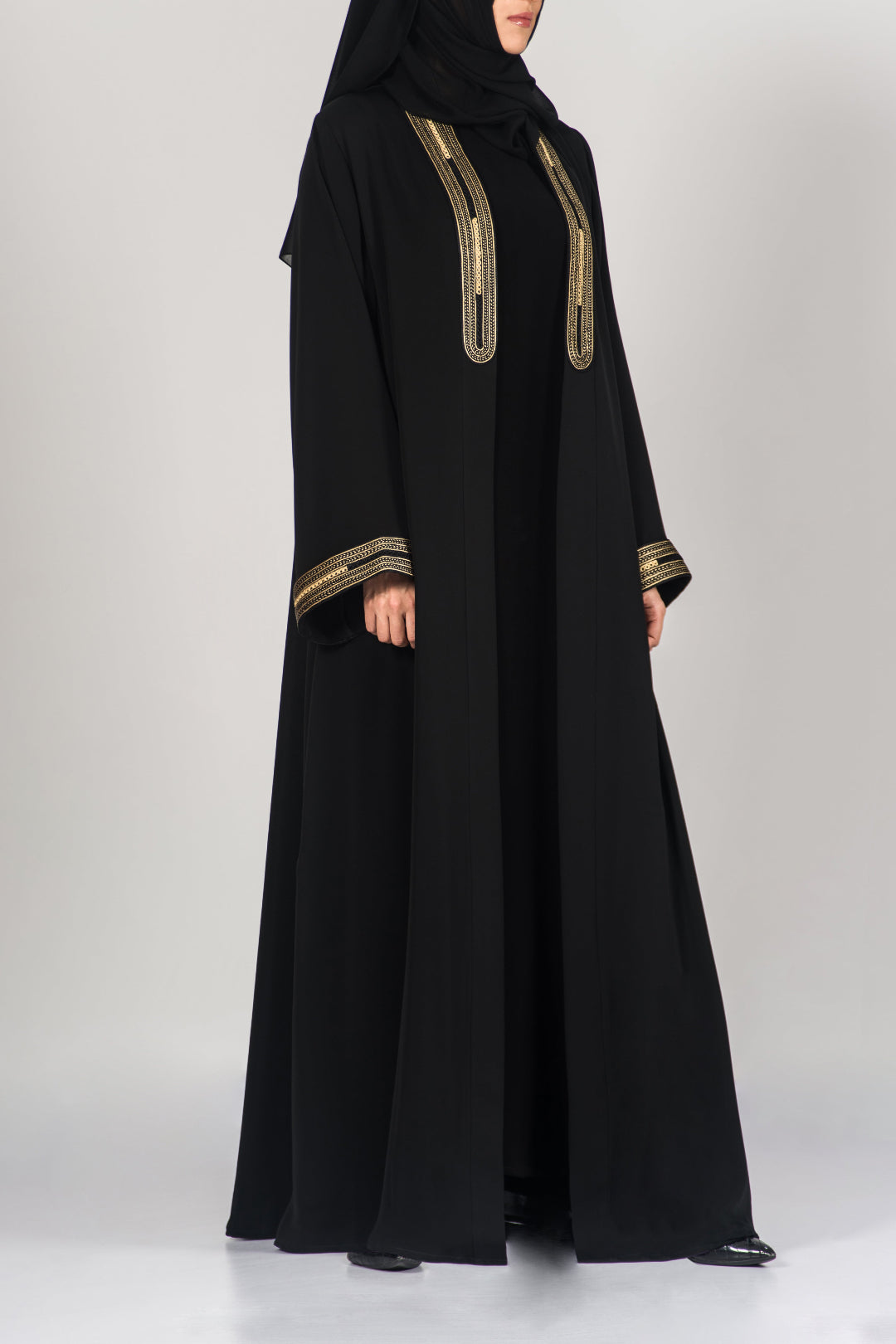 Gold-Embroidered Black Abaya