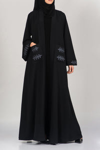 Embroidered Pocket Black Abaya