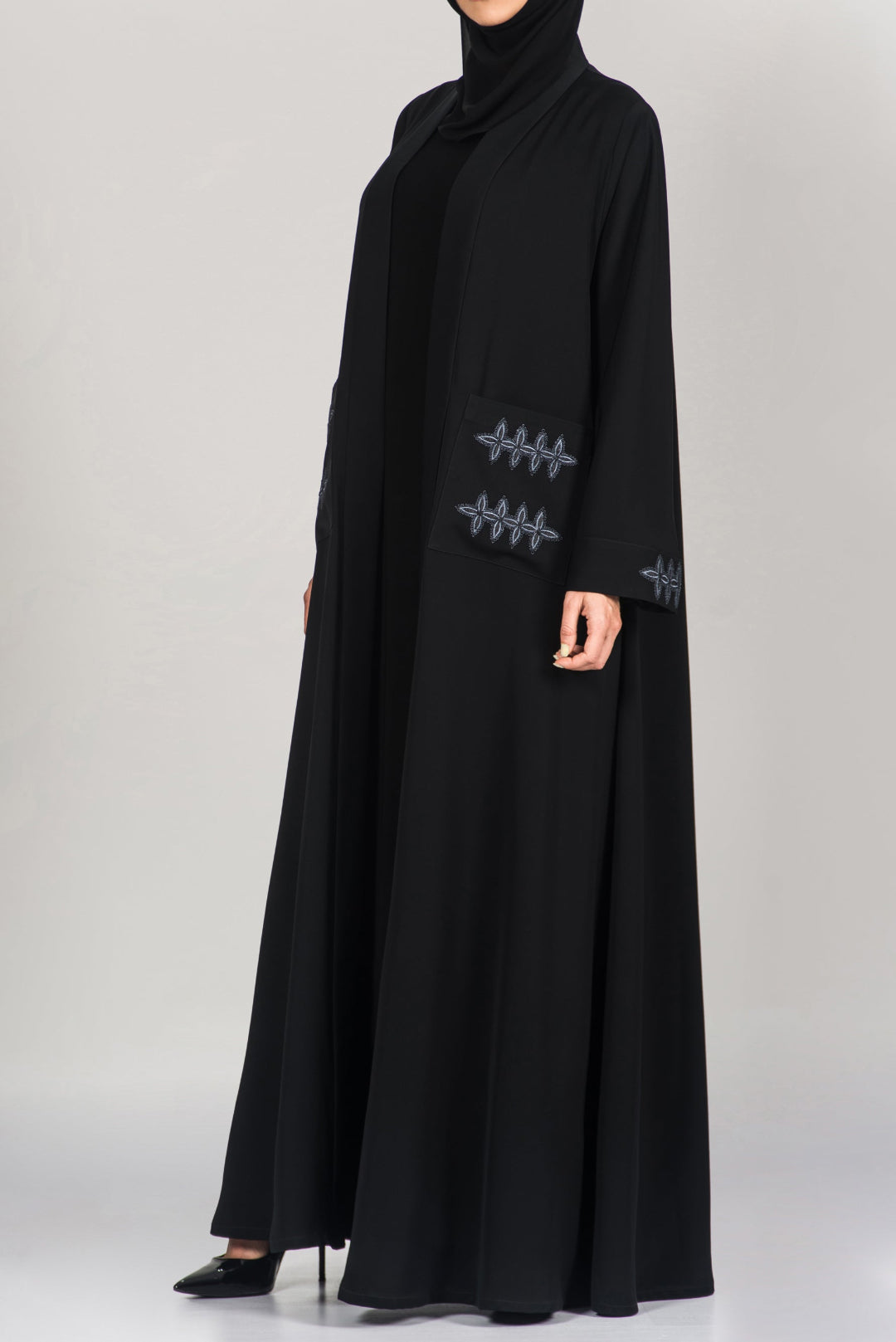 Embroidered Pocket Black Abaya