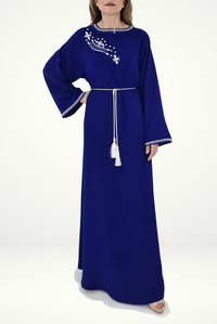 Detailed Blue Closed Evening Abaya