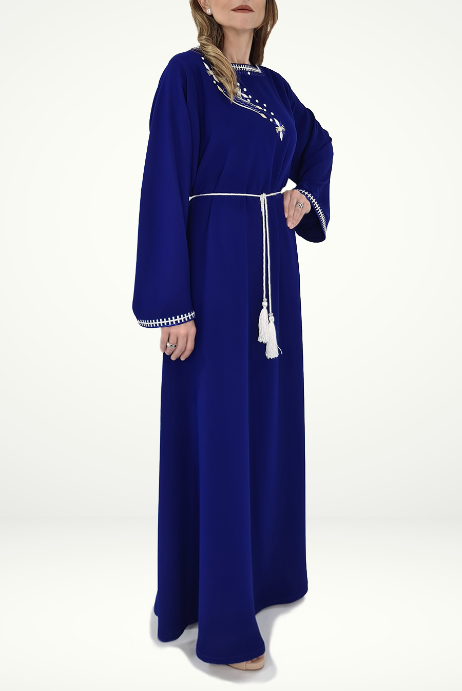 Detailed Blue Closed Evening Abaya