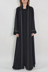 Flowy Gold-Trim Black Abaya
