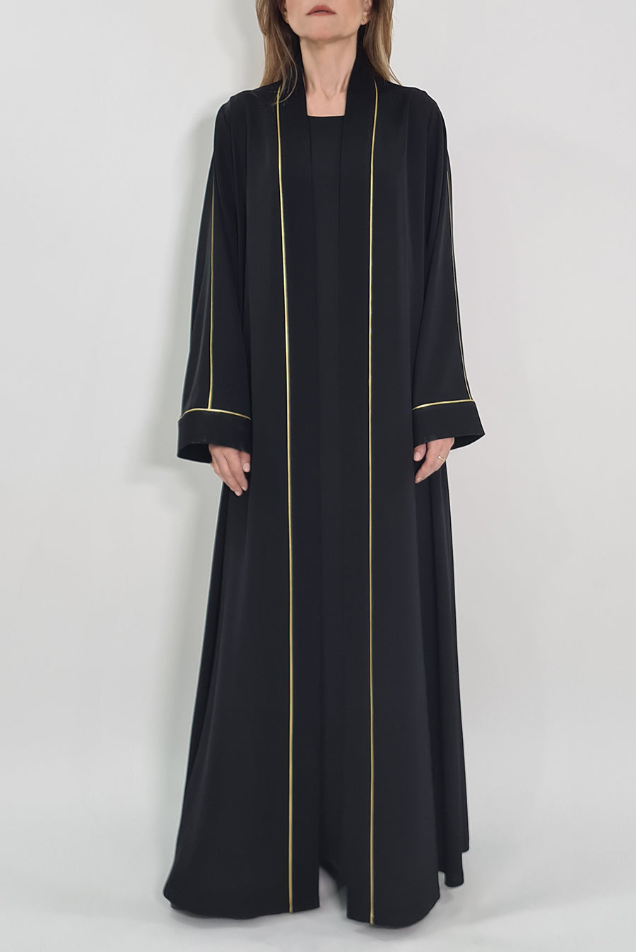 Flowy Gold-Trim Black Abaya