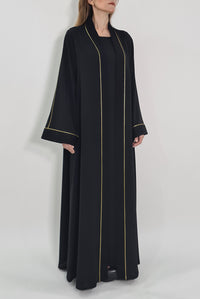 Flowy Gold-Trim Black Abaya